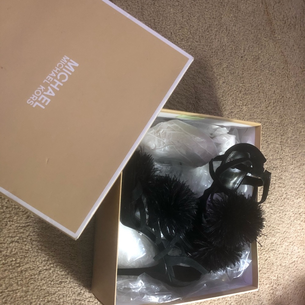 Michael Kors Black stiletto heel with Pom Pom puff